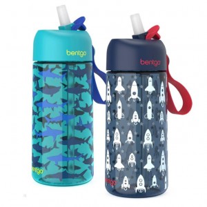 Dark Grey Bentgo Prints (2-Pack) Kids' Water Bottle USA | 620174ELF