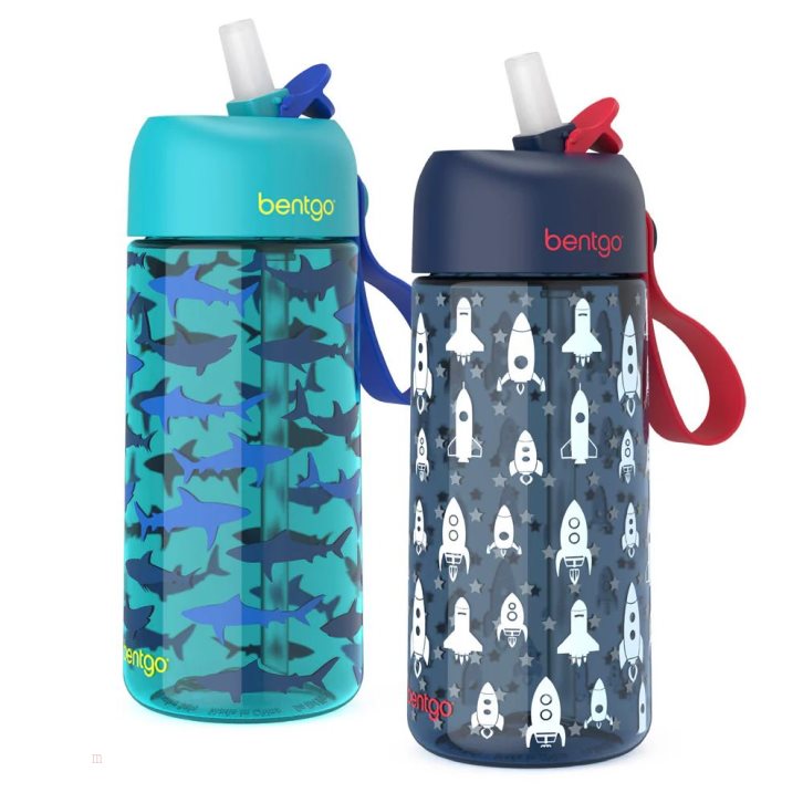 Dark Grey Bentgo Prints (2-Pack) Kids\' Water Bottle USA | 620174ELF