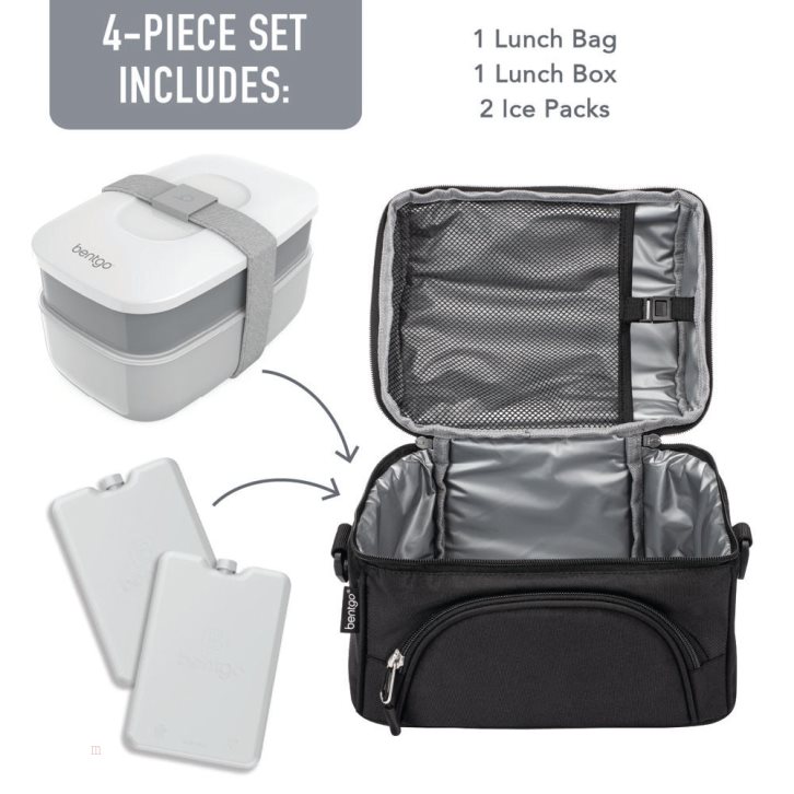 Dark Grey Black Bentgo Deluxe 4-Piece Adults Lunch Set USA | 473612YQW