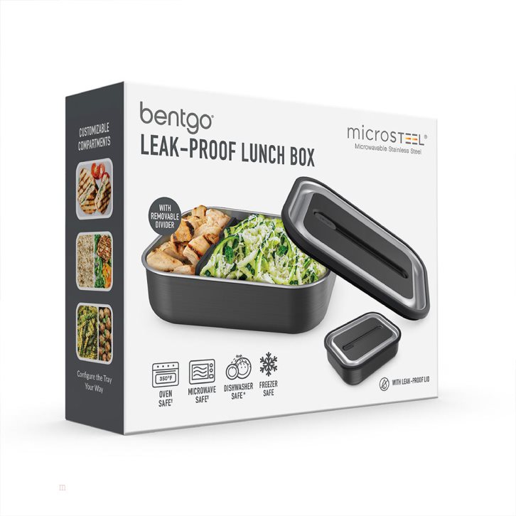 Dark Grey Black Bentgo MicroSteel Adults Lunch Box USA | 469130GYR