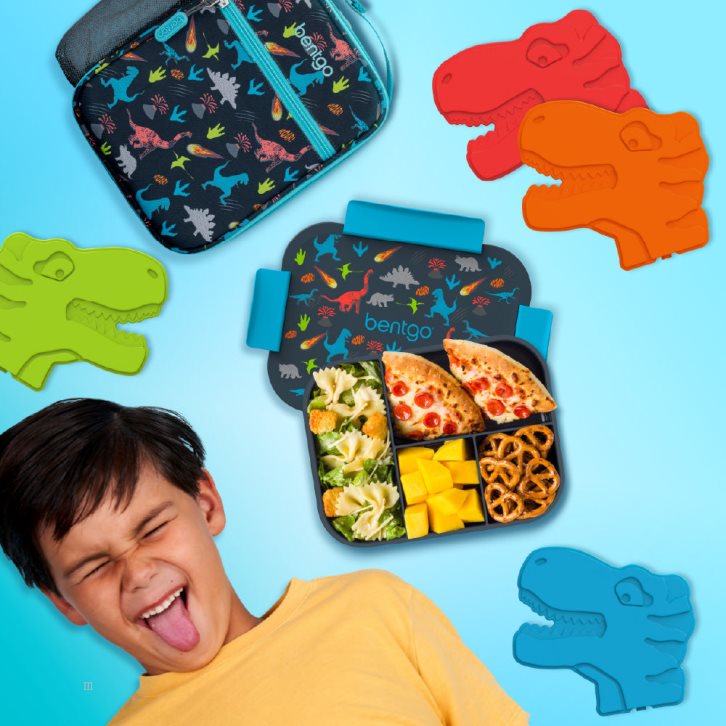 Dinosaur Bentgo Snap & Go Lunch Box, Insulated Lunch Tote, & Ice Packs Kids' Lunch Set USA | 916274FMU