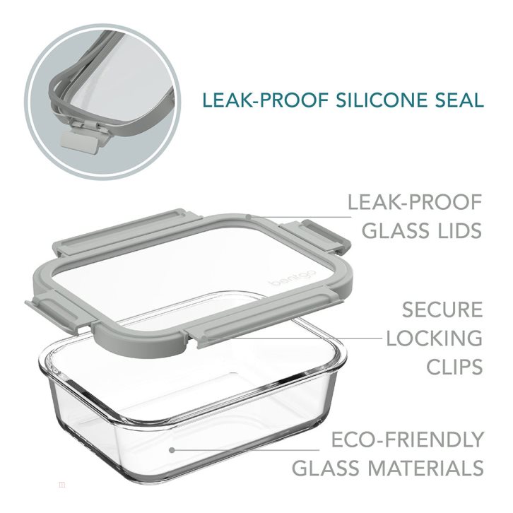 Grey Bentgo Glass Leak-Proof Set (4pc) Adults Food Storage USA | 742036LBC