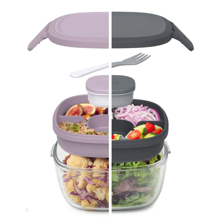 Grey Purple Bentgo Glass (2-Pack) Adults Salad Container USA | 520748PRM