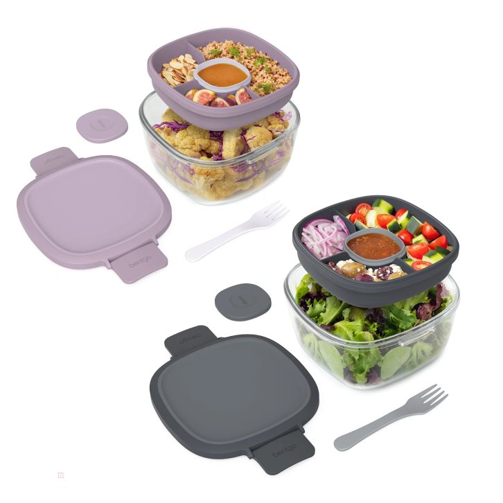 Grey Purple Bentgo Glass (2-Pack) Adults Salad Container USA | 520748PRM