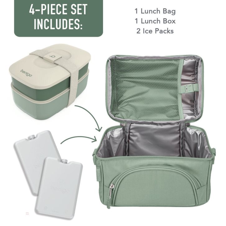 Khaki Green Bentgo Deluxe 4-Piece Adults Lunch Set USA | 638057POK