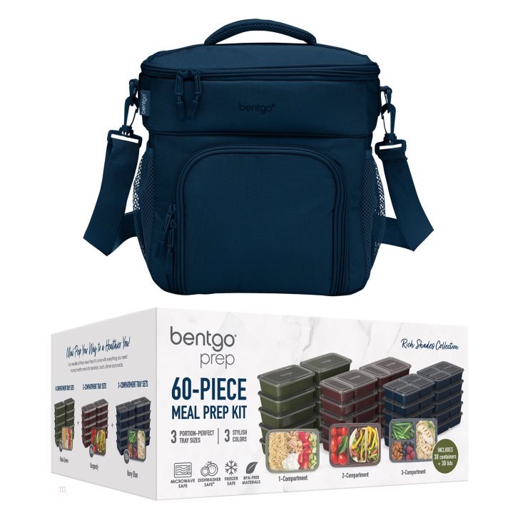 Navy Blue Bentgo Prep Deluxe Bag & 60-Piece Set Adults Meal Prep Containers USA | 610975NAG