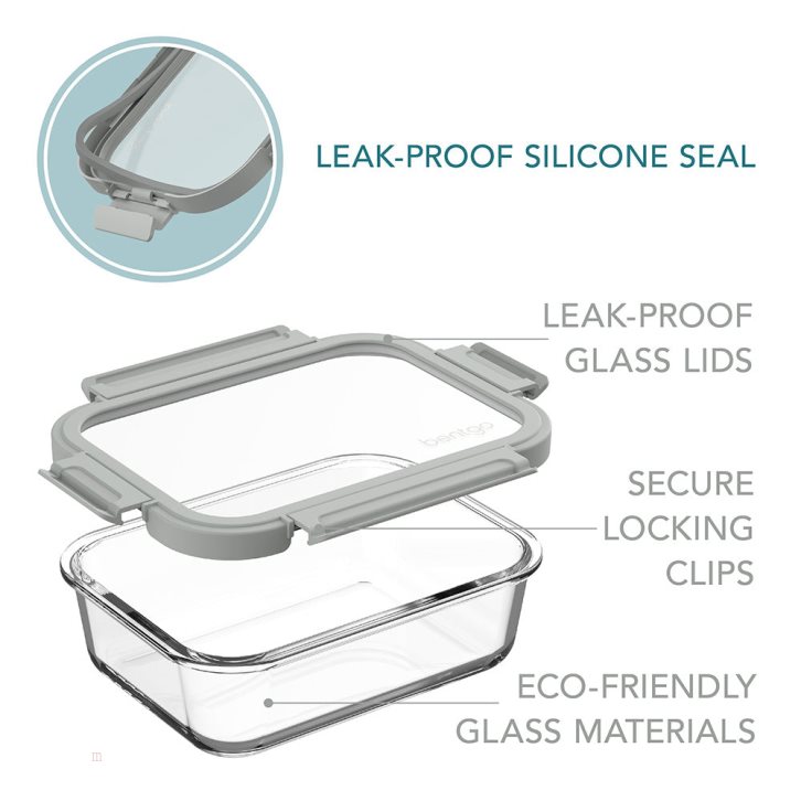 Pebble/Fog Bentgo Glass Leak-Proof Set (4pc) Adults Food Storage USA | 273806LAN