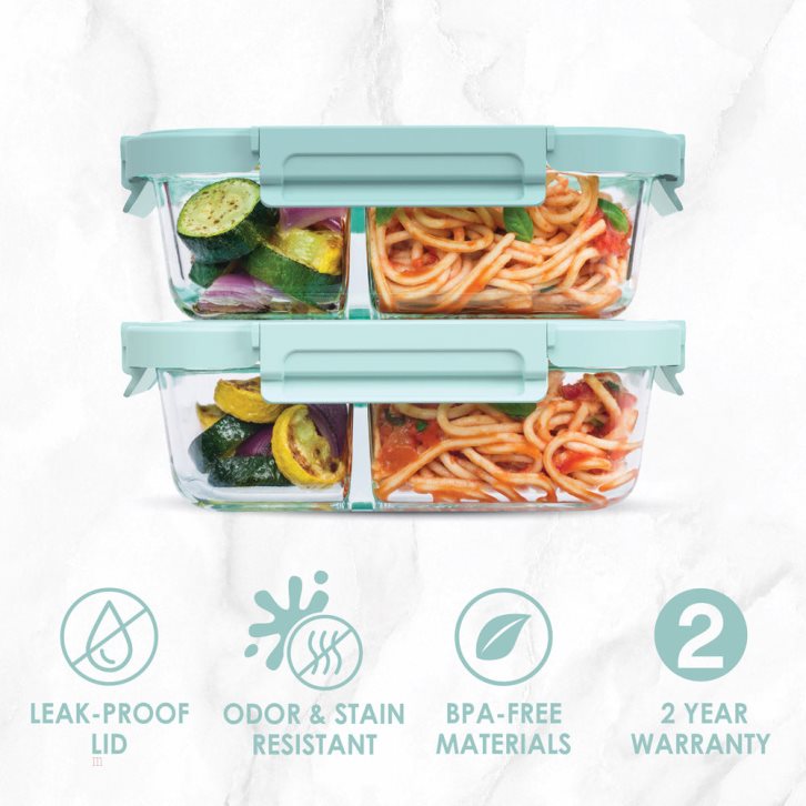 Seafoam/Seaglass Bentgo Glass Leak-Proof Meal Prep Set (4pc) Adults Meal Prep Containers USA | 980657CNH