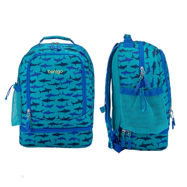 Sharks Bentgo Prints Lunch Bag Kids' 2-in-1 Backpack USA | 039651BFH