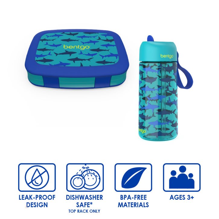 Sharks Bentgo Prints Water Bottle & Kids' Lunch Box USA | 091827ZGA