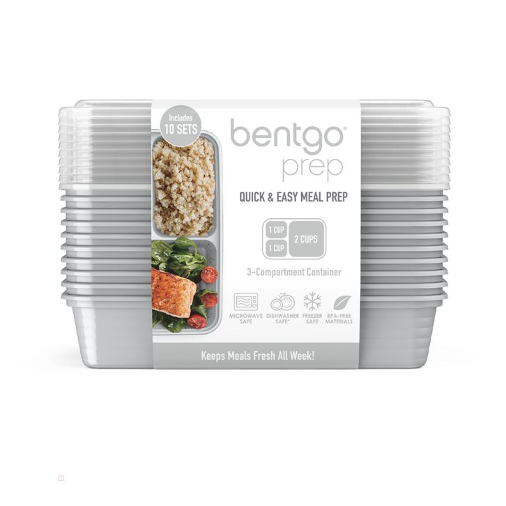 Silver Bentgo Prep 3-Compartment Adults Meal Prep Containers USA | 326948VWX