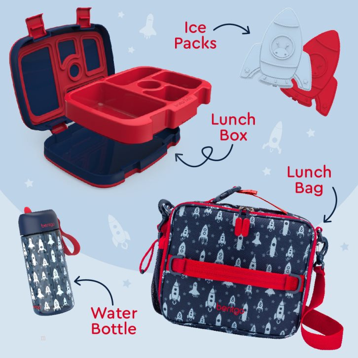 Space Rockets Bentgo Prints Lunch 5-Piece Set with Ice Packs Kids' Lunch Set USA | 167429ELZ