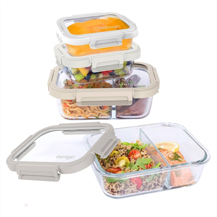 White Grey Bentgo Glass Leak-Proof Meal Prep Set (8pc) Adults Meal Prep Containers USA | 713860ZSG