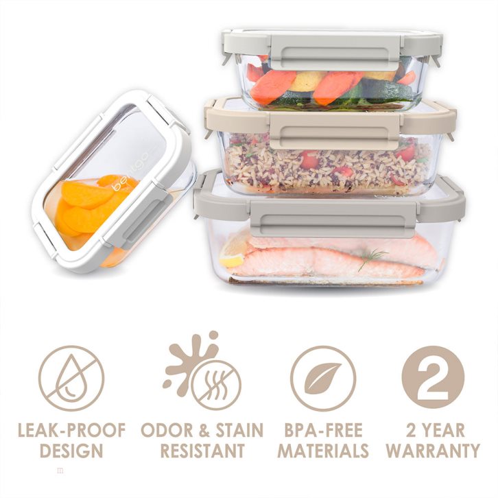 White Grey Bentgo Glass Leak-Proof Set (8pc) Adults Food Storage USA | 485360DZV