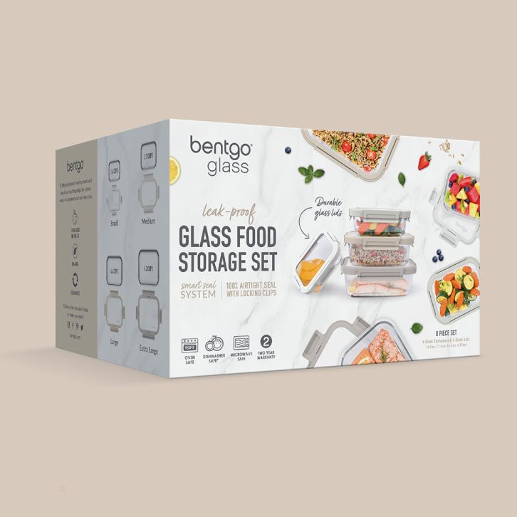 White Grey Bentgo Glass Leak-Proof Set (8pc) Adults Food Storage USA | 485360DZV